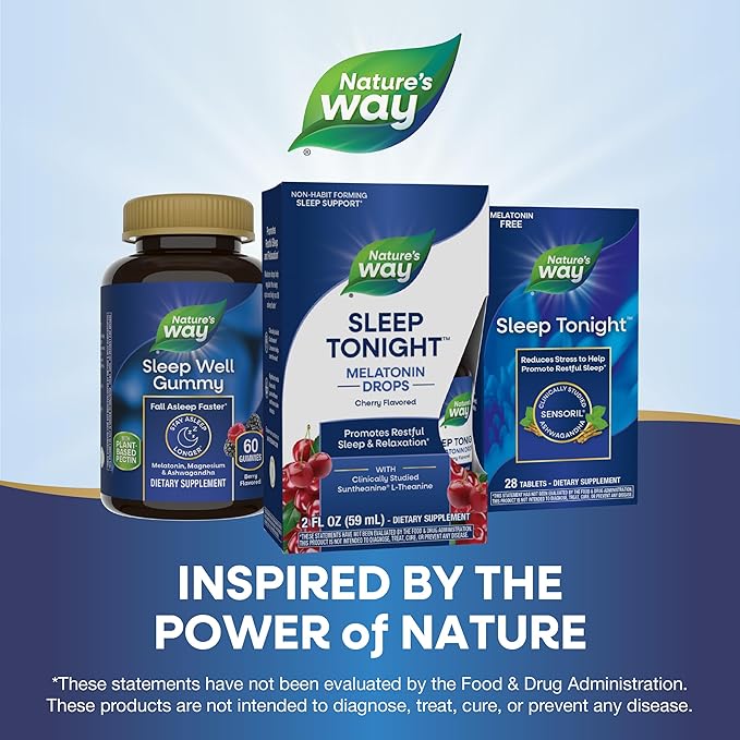 Nature's Way Sleep Tonight Melatonin Drops with L-Theanine, Non-Habit Forming Support*, 2 Oz, Cherry Flavor