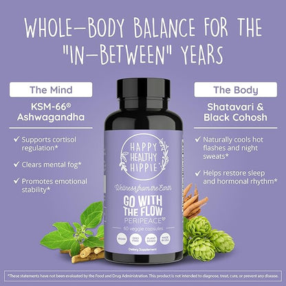 Perimenopause Supplements for Women - Hot Flash, Night Sweat, Mood & Sleep Support | Vegan Hormone Balance Capsules with KSM-66 Ashwagandha, Shatavari & Black Cohosh | Estrogen-Free, 60ct
