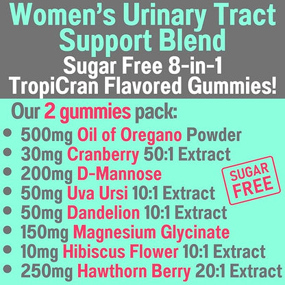 SHIZAM Oil of Oregano D-Mannose Dandelion Root Hawthorn Berry Extract Uva Ursi Gummies with Hibiscus Cranberry Magnesium Glycinate for Women