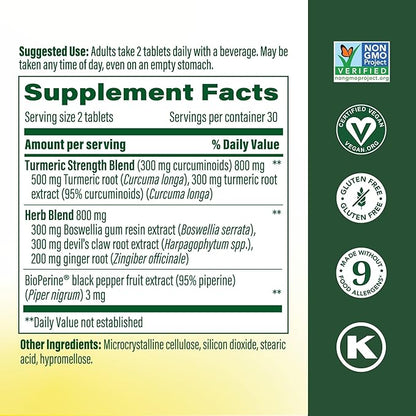 MegaFood Turmeric Curcumin Supplement - Joint Support Supplement, Turmeric Curcumin with Black Pepper, Boswellia Extract & Ginger Root, Vegan, Non-GMO, 60 Tablets (30 Servings)