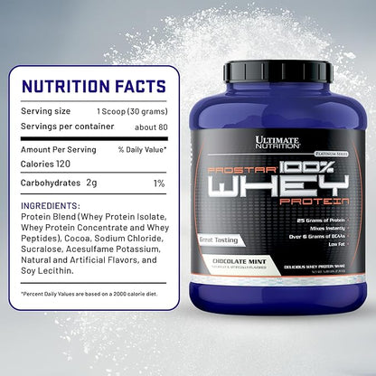 Ultimate Nutrition Prostar Whey Protein Powder Isolate, Gourmet Chocolate Mint - Low Carb, High Protein Powder Shake for Muscle Gain & Recovery - Low Sodium, Low-Fat & Keto Friendly - 5.28 lbs Tub