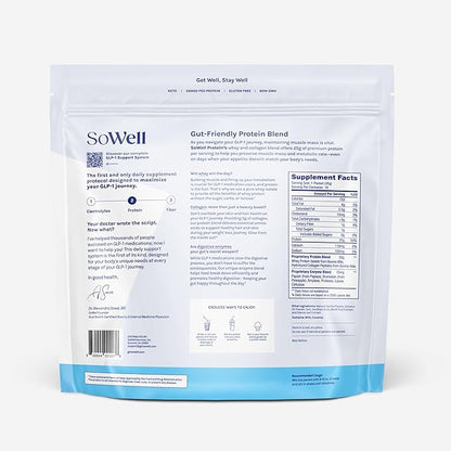 SoWell GLP-1 Protein Vanilla Powder with Whey Collagen and Digestive Enzymes for Muscle Mass, Skin, Hair, Nails and Digestion Support, 14 Stick Packs