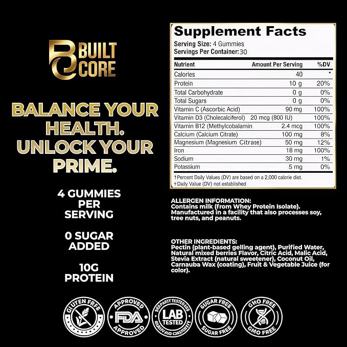 Whey Isolate Protein Gummies – 10g Per Serving – 120 Count – Sugar Free, Low Carb, Gluten Free – 300g of High Protein Snack for Men & Women