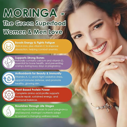 Moringa Gummies 1000mg for Women & Men Sugar-Free, 13-in-1 Superfood with Turmeric, Ashwagandha, Trans-Resveratrol, VB12 D3, Pure Moringa Leaf Supplement for Energy, Immune, Skin,Antioxidant, 60 Chews