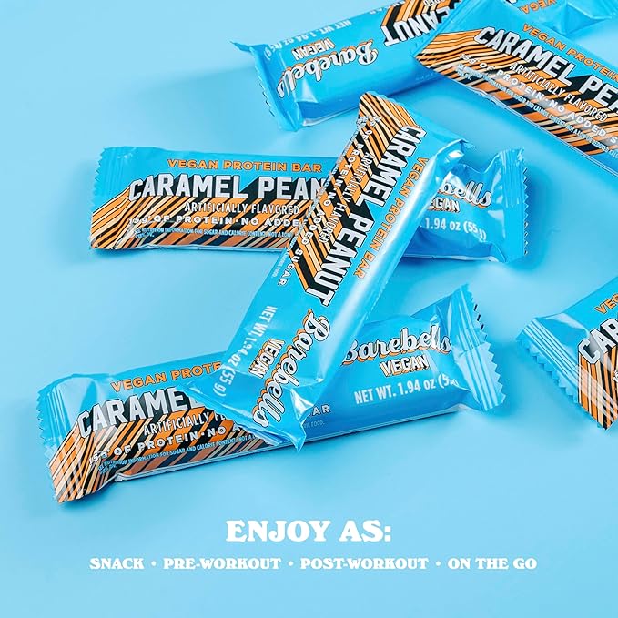 Barebells Vegan Protein Bars Peanut Caramel, Plant Based with High Protein - Chocolate Protein Bars - Perfect on The Go Protein Snack & Breakfast Bars 12 Count (Pack of 2)