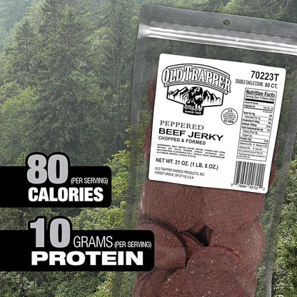 Old Trapper Peppered Double Eagle Beef Jerky, Real Wood Smoked, 10g of Protein, 1 Bag (80 Pieces), (Pack of 2)