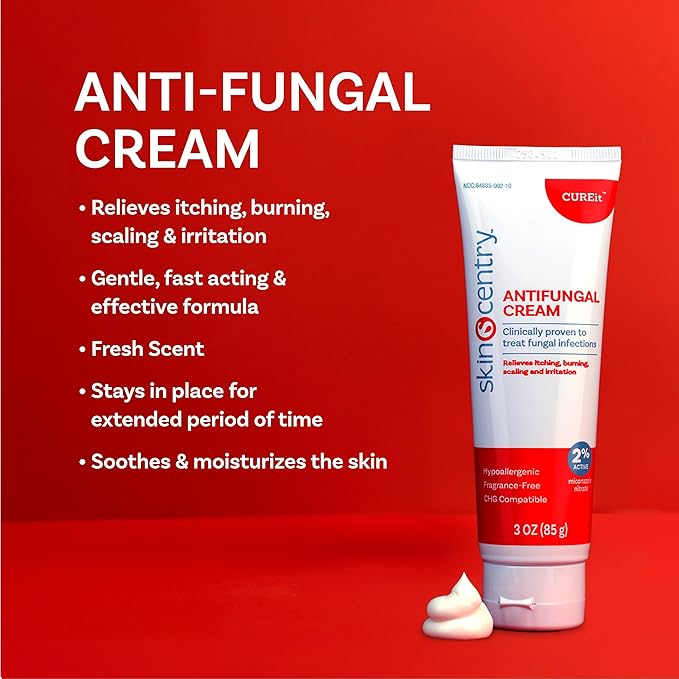 Antifungal Cream 2% Miconazole Nitrate, Treats Athlete's Foot, Jock Itch, Ringworm, Hydrating, Soothing, Non-Greasy Formula, Relieves Itching, Burning & Chafing, 3oz Tube