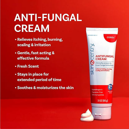 Antifungal Cream 2% Miconazole Nitrate, Treats Athlete's Foot, Jock Itch, Ringworm, Hydrating, Soothing, Non-Greasy Formula, Relieves Itching, Burning & Chafing, 3oz Tube