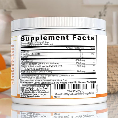Leaky Gut Support Powder | L-Glutamine Gut Lining Formula | Gut Assist by Dr. Danielle, Orange Flavor