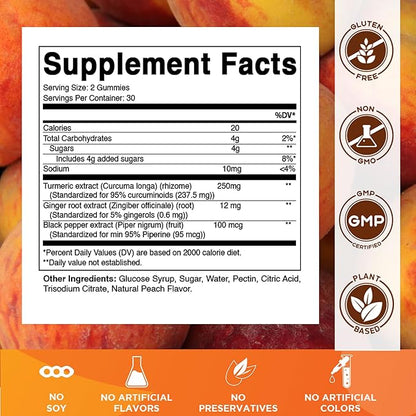 Vitamatic Turmeric Gummies with Ginger & Black Pepper Extract – 60 Vegan Gummies 95% Curcuminoids – Powerful Antioxidant & Inflammatory Support
