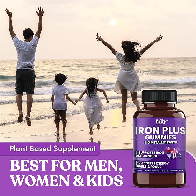 Iron Gummies Supplements for Adults (Women, Men) and Kids – Grape Flavor- Supports Anemia, Energy and Focus Levels – 200 Count