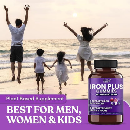 Iron Gummies Supplements for Adults (Women, Men) and Kids – Grape Flavor- Supports Anemia, Energy and Focus Levels – 200 Count