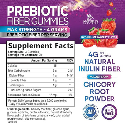 Fiber Gummies For Adults - Daily 3X Strength Soulable Fiber 4g Per Serving Gummy Supplement, Prebiotic Gummy Digestive Health Support - Plant Based Fiber Regularity & Digestion Support - 60 Gummies