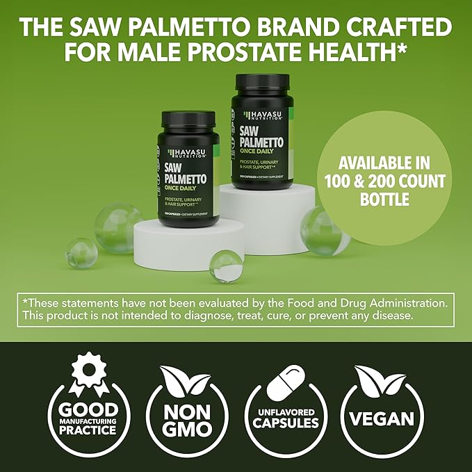 Saw Palmetto for Men Prostate Health Supplement to Promote Urinary Tract Function - 500mg Per Serving - 100 Count - DHT Blocker Hair Vitamin - Vegan, Non-GMO Capsules, Over 3 Month Supply