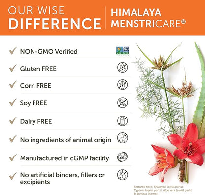 Himalaya MenstriCare, 30 Day Supply - Supports PMS, Menstrual Cramp Relief, and Hormone Balance for Women - Vegan, Non-GMO, Gluten Free, 120 Capsules