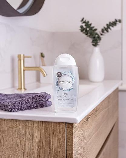 Femfresh Sensitive Intimate Wash, Vegan pH Balanced Intimate Cleansing Shower Gel - Pack of 6 x 250 ml