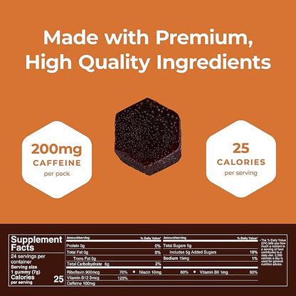 SGC Highest Concentration 100mg Caffeine per Gummy, 2 Gummies per Pack, 12-Pack Mocca Shots Salted Caramel Plant-Based nootropic Instant Energy with Ginkgo biloba, Theobromine.