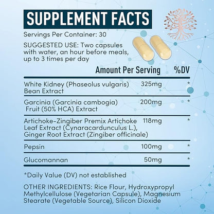 Appetite Suppressant for Weight Loss - Garcinia Cambogia, Glucomannan Appetite Control Supplements and Metabolism Booster for WeightLoss - Lose Weight Fast for Women and Men - 60 Veggie Diet Pills