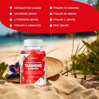 Tanning Gummies for Women - Self Tan Supplement That Work Fast Without Sun - Daily Chews with Beta Carotene Astaxanthin Lycopene Vitamins for Skin Health Glow Up Sunless Tan - Vegan Sugar Free