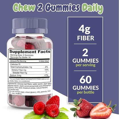 Health Supplied Mixed Berry Flavored Prebiotic Fiber Gummies - Supports Digestive System Gut Cleansing, Constipation Relief - Assists with Weight Loss Plan - Great Tasting and Easy to Swallow