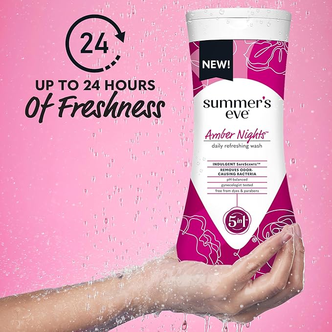 Summer's Eve Amber Nights with Oat and Shea Extracts, Daily Refreshing All Over Feminine Body Wash, Removes Odor, Feminine Wash pH Balanced, 15 fl oz (Pack of 2)