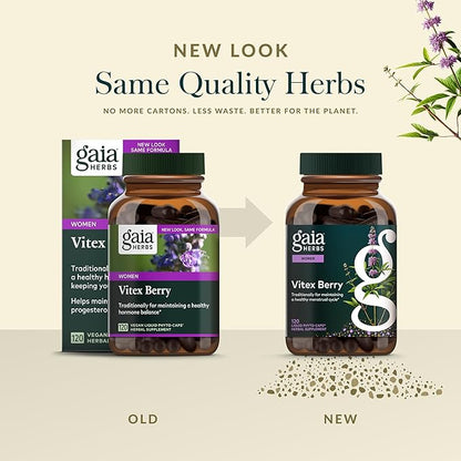 Gaia Herbs Vitex Berry - Vitex Traditionally Used to Support Hormone Balance for Women & a Healthy Menstrual Cycle* - 120 Vegan Liquid Phyto-Caps (60 Servings)