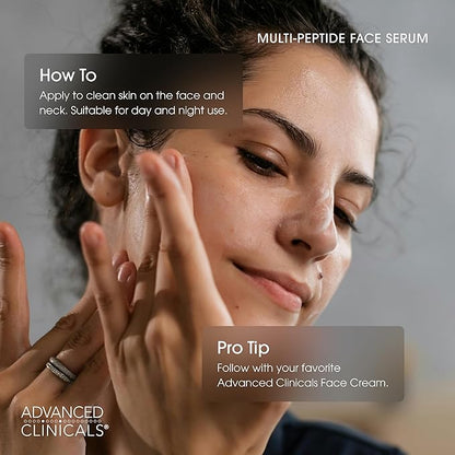 Advanced Clinicals Multi Peptides Serum For Face | Visible Anti Aging Hydrating Collagen Peptide Facial Serum With Vitamin E Helps Improve Look Of Wrinkles, Puffiness, & Uneven Skin Tone, 1.75 Fl Oz