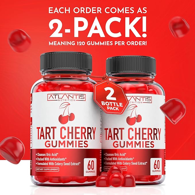 Atlantis Nutrition Tart Cherry Gummies 2-Pack with Celery Seed Extract - Advanced Uric Acid Cleanse for Immediate Relief. Powerful Antioxidant with Joint Support - 120 Gummies