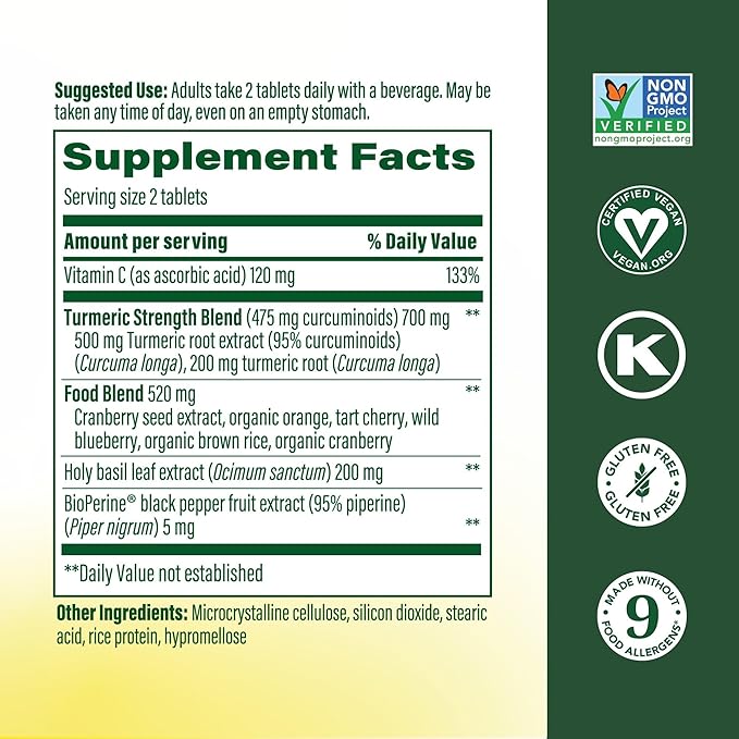 MegaFood Whole Body Turmeric Curcumin Supplement - Turmeric Supplement with Black Pepper & Vitamin C - 475 mg Curcuminoids Per Serving - Antioxidant & Immune Support - Vegan - 90 Tablets, 45 Servings