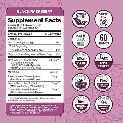 Troomy Sleep Gummies for Adults and Kids, Great Tasting Black Raspberry, Red Reishi Mushroom, Easy Restful Natural Sleep Aid, 30 Count