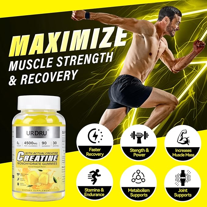 180 Count Creatine Gummies for Men & Women - 0g Sugar Third-Party Testing Creatine Monohydrate Gummies 4.5g, Energy Boost, Pre-Workout Supplement, Vegan, Non-GMO-2 Pack Pineapple