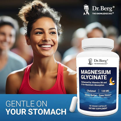 Dr. Berg Magnesium Glycinate 90ct – 4-in-1 Chelated for Muscle, Nerve, Sleep & Stress Support*– w/ D3, B6 & Zinc – 4X Lab-Tested – No Fillers – Formulated in USA, GMP-Certified