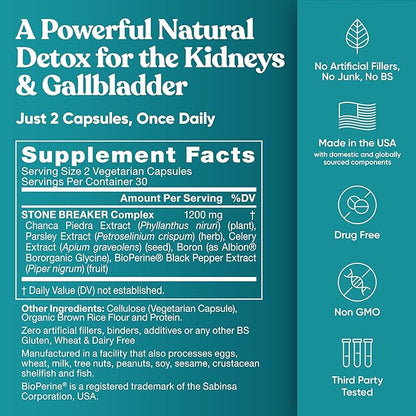 Chanca Piedra Stone Breaker - The Original Stone Breaking Formula with Celery Seed & Parsley - Supports Kidney, Gallbladder & Urinary Tract Cleansing to Help Flush Impurities - 120 Vegetarian Capsules