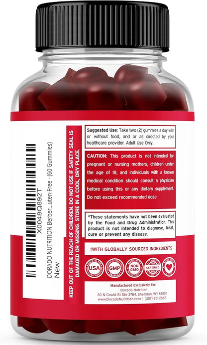 Berberine Gummies with Ceylon Cinnamon (1,200mg) Premium Sugar-Free Berberine Ceylon Cinnamon Supplement for Adults - Third-Party Tested, Non-GMO & Made in USA - 60 Count Chewable Gummies