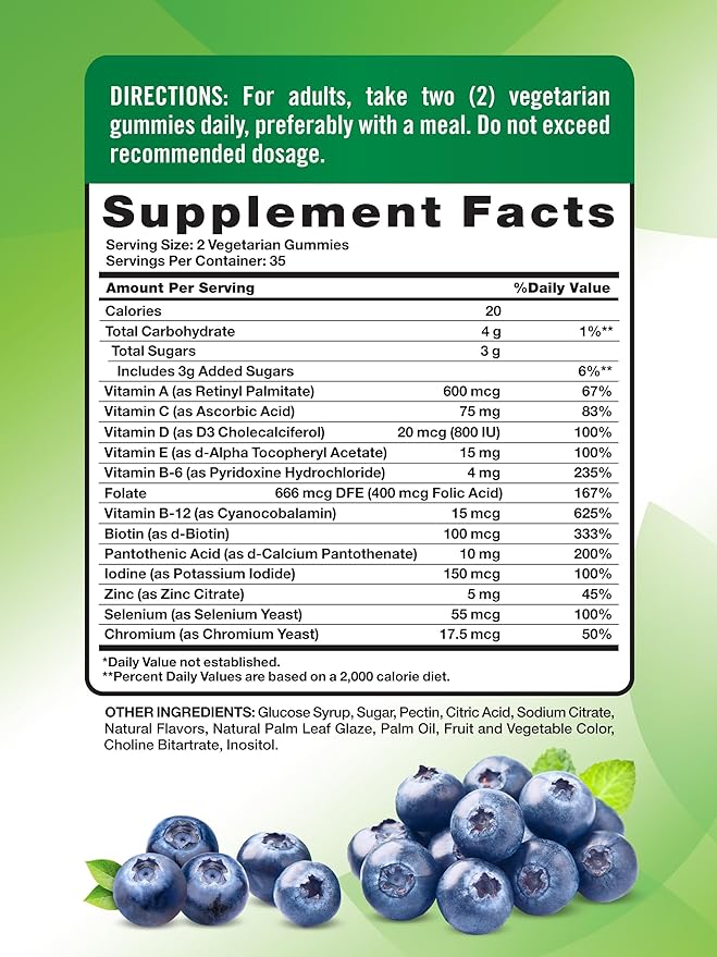 Nature's Truth Multivitamin for Men Gummies | 70 Count | Blueberry Flavor | with B12, D3 & Zinc | Vegetarian, Non-GMO and Gluten Free Supplement