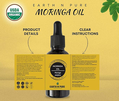 Earth N Pure Moringa Oil Cold Pressed, Natural and Therapeutic Grade 50 ml
