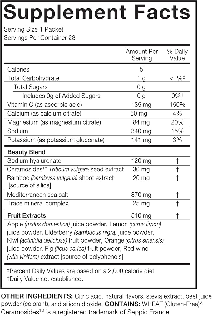 Serovital Glow Sticks Sugar-Free Powder Drink Mix with Hyaluronic Acid Ceramides Electrolytes for Skin Hydration in 14 Days Sun-Kissed Citrus Flavor 28 Packets