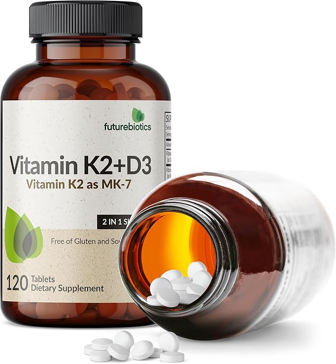 Futurebiotics Vitamin K2 with D3, 2 in 1 Support, 5000 IU Vitamin D3 & 90 mcg Vitamin K2 MK-7 Non-GMO, 120 Tablets