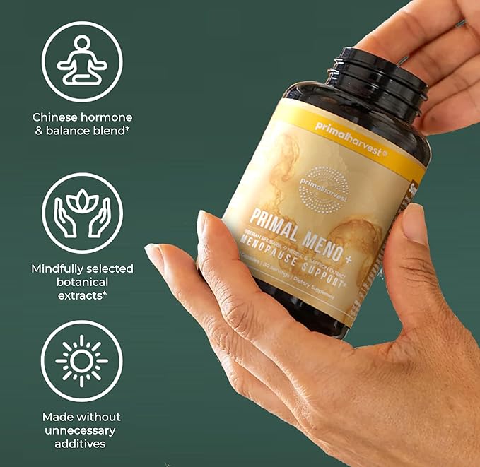 Primal Harvest Meno+ Menopause Support with Saffron & Chinese Herbs Support Mood, Menopausal Symptom Relief, & General Well-Being (2 Pack)