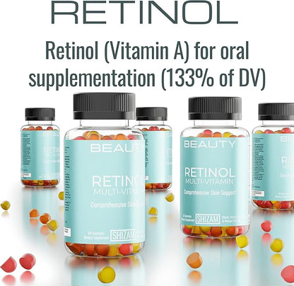 SHIZAM Retinol Vitamin A Gummies, Gummy Vitamins for Clear Complexion & Glowing Skin: Anti-Aging Multi-Vitamin for Women: Collagen Booster: Pill/Pills Capsule/Capsules Supplement/Supplements Alt
