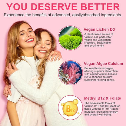 Multivitamin for Women, Womens Multivitamin Gummies with Minerals, Biotin + Zinc + Vitamins B6, B12, C, D & E,100% Natural Strawberry Flavor,No Sugar,60 Gummies