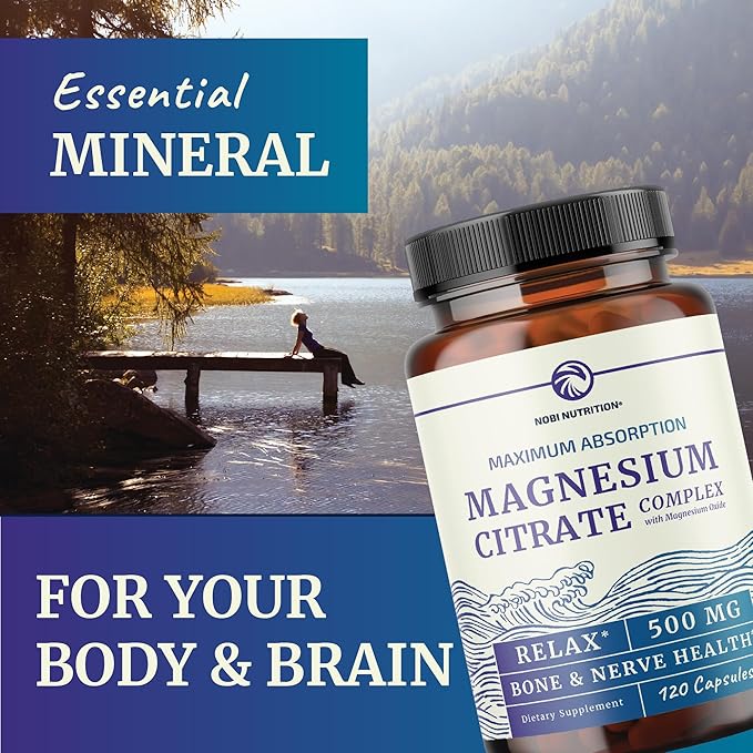 Magnesium Citrate 500 MG (120ct) for Calm & Relaxation | High Absorption Magnesium Supplement with Elemental Mag Oxide | Constipation & Digestion Support | Gluten-Free, Soy-Free | 4-Month Supply