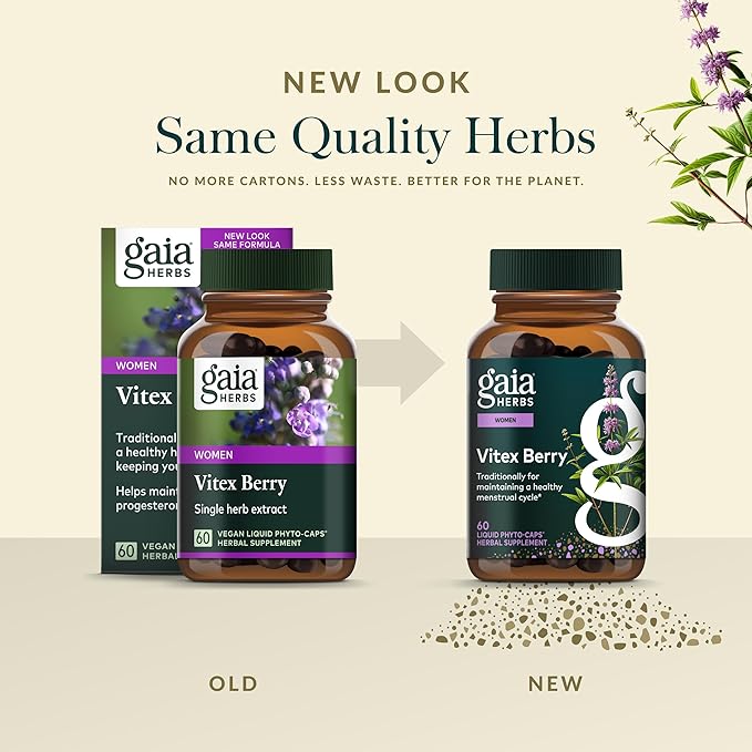 Gaia Herbs Vitex Berry - Vitex Traditionally Used to Support Hormone Balance for Women & a Healthy Menstrual Cycle* - 60 Vegan Liquid Phyto-Caps (30 Servings)