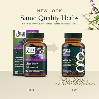 Gaia Herbs Vitex Berry - Vitex Traditionally Used to Support Hormone Balance for Women & a Healthy Menstrual Cycle* - 60 Vegan Liquid Phyto-Caps (30 Servings)