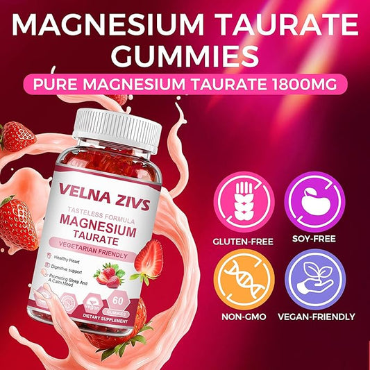 Magnesium Taurate Gummies 1800mg, Magnesium Taurate Supplement, High Absorption & Chewable for Kid and Adults, Muscle and Heart Health Support, Vegan, Gluten Free, 120 Counts（2 Pack）