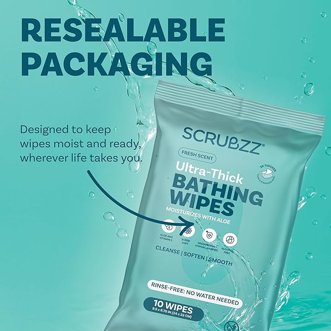 Extra Large Bath Wipes for Adults No Rinse - 40 Disposable Body Cleansing Cloths for Men, Women & Elderly - Great for Gym, Camping, Post Surgery