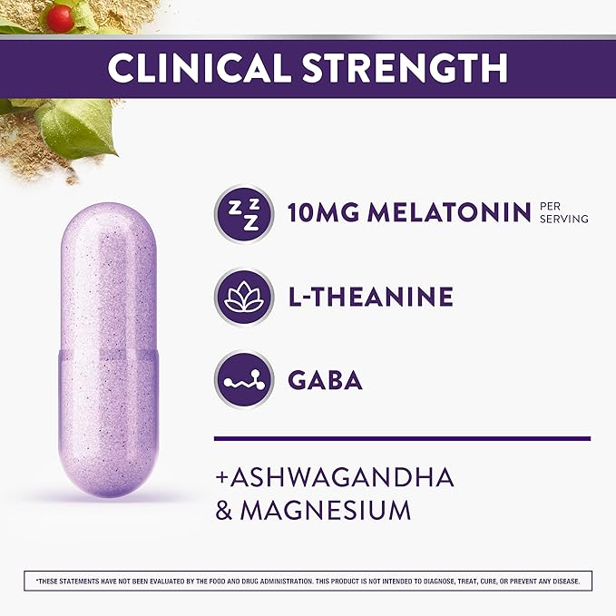 ZzzQuil Pure Zzzs Complete Sleep, Melatonin 10mg, L-Theanine, GABA, with Ashwagandha, and Magnesium, Melatonin Sleep Aid, 60 Count
