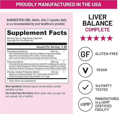 NatureWise Liver Balance Detox Supplement - Triple Repair Formula with Milk Thistle, Dandelion, Turmeric, Artichoke, Reishi Mushroom & Kudzu, - Vegan - 120 Capsules[60-Day Supply]