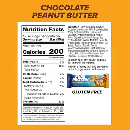 Pure Protein Powder, Whey, High Protein, Low Sugar, Gluten Free, Vanilla Cream, 1.75 lbs & Bars, High Protein, Nutritious Snacks to Support Energy, Low Sugar, Gluten Free