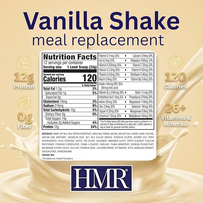 HMR 120 Chocolate Shake & 120 Vanilla Shake Meal Replacement Powder Twin Pack, 12g Protein, 120 Cal, 2 Canisters of 12 Servings Each (Van/Choc)